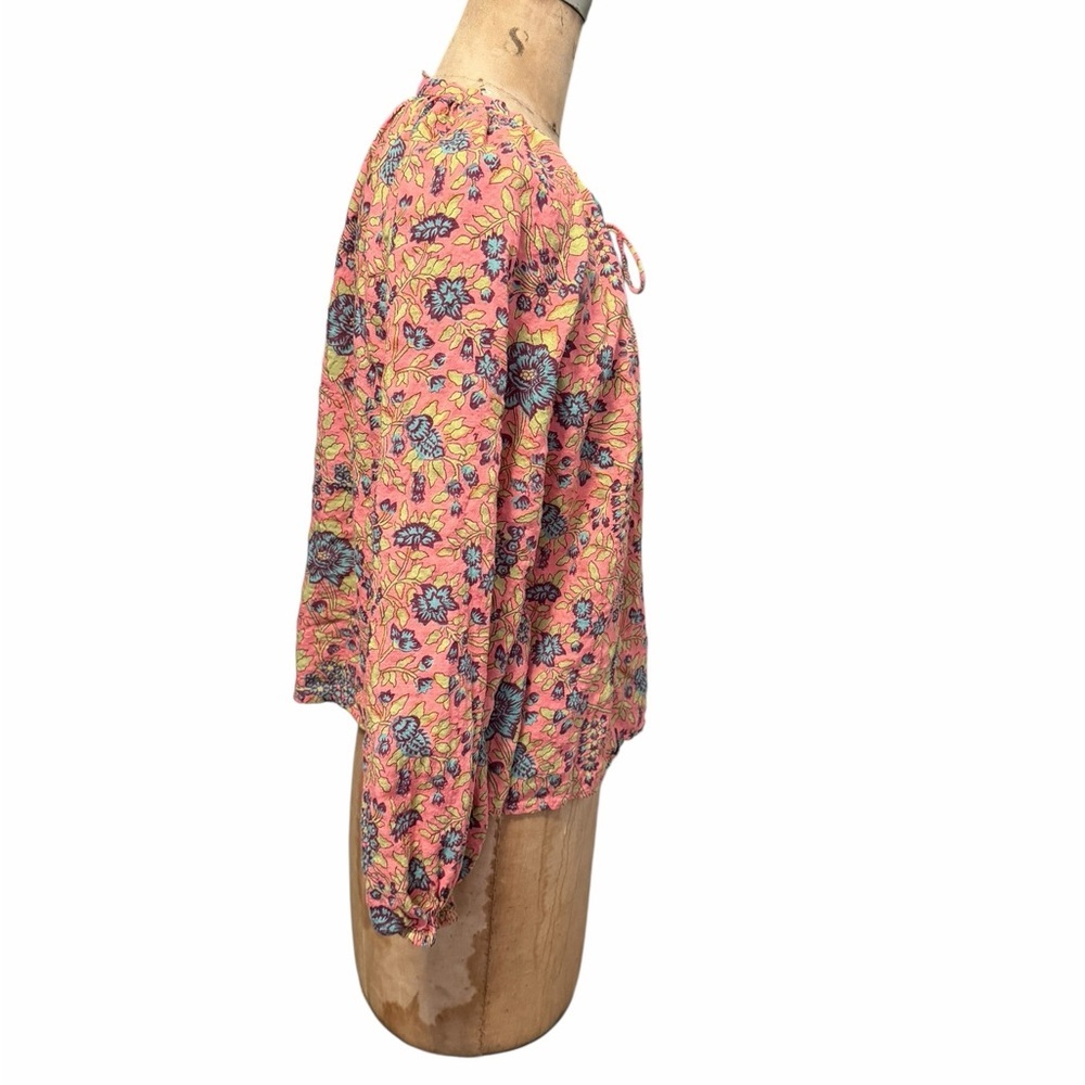 Natural Life Floral Pink Bohemian Long Sleeve With Tassels Women's Top Size S - Picture 3 of 6